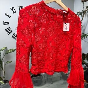 Red Lace Top with fun Long Sleeves